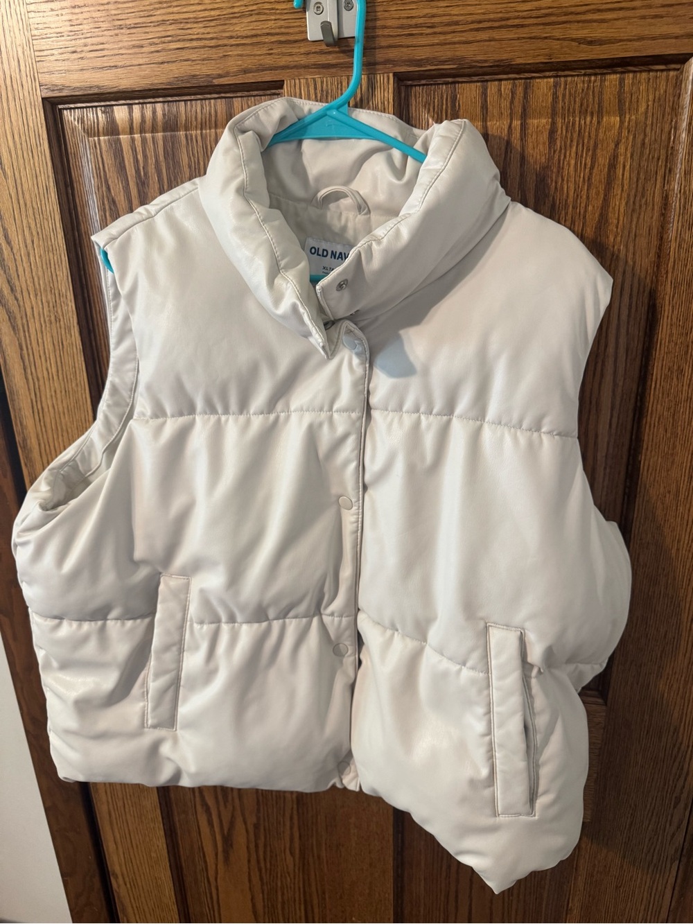 Old Navy Cream Puffer Vest- Faux Leather (XL Tall)